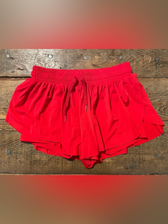 Pants - Women's Red Layered Athletic Shorts with Drawstring Waist